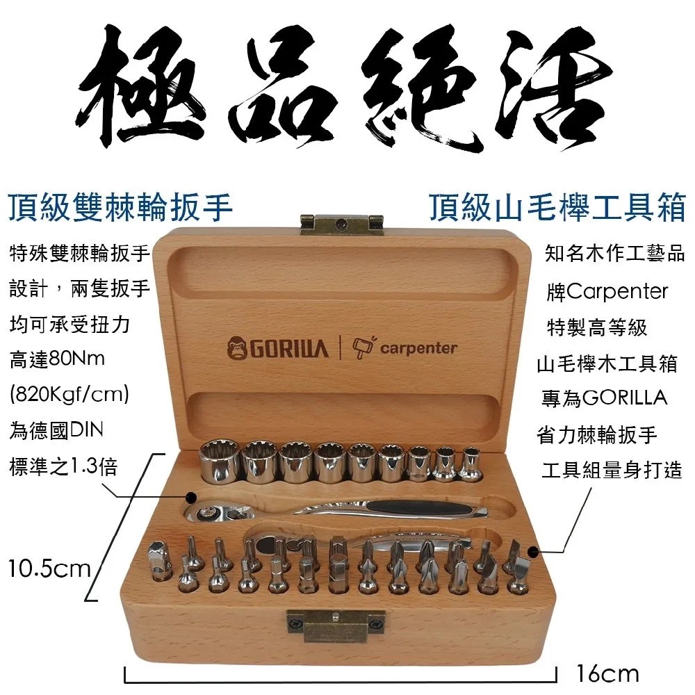Gorilla 2分超省力雙棘輪扳手36in1套筒起子組