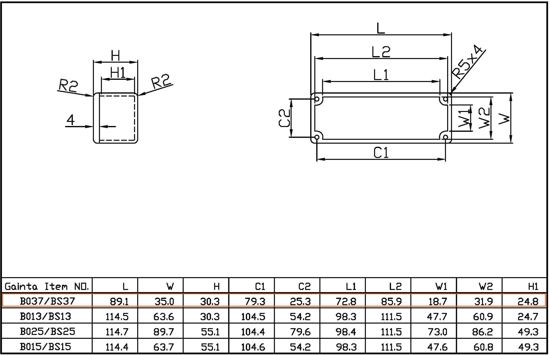 Gainta 防水鋁盒IP66(89*35*30mm) BS37