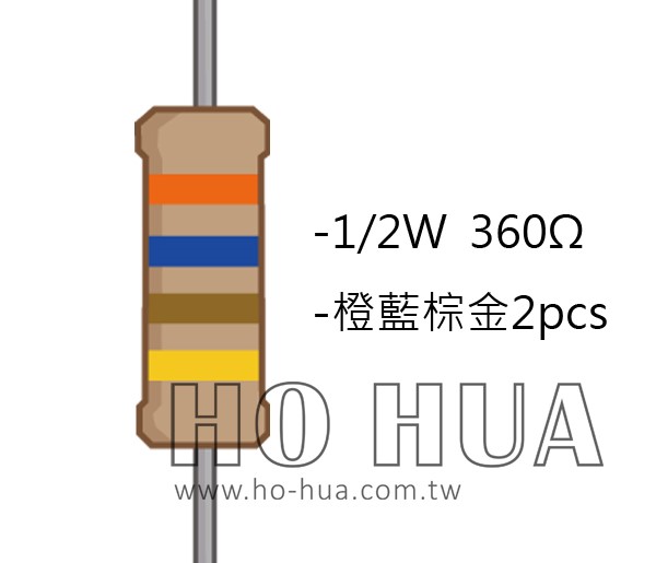1/2W 360Ω 碳膜電阻 2pcs ( 1/2W-360R )