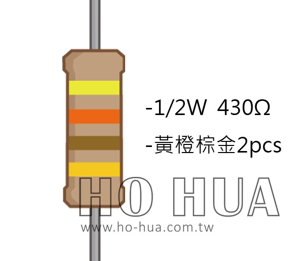 1/2W 430Ω 碳膜電阻 2pcs ( 1/2W-430R )