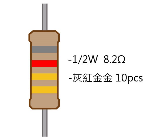 1/2W 8.2Ω 碳膜電阻 10pcs ( 1/2W-8.2R ) 