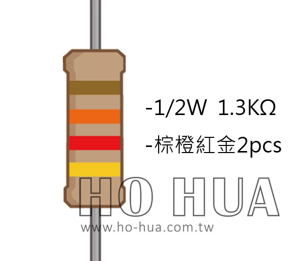 1/2W 1.3KΩ 碳膜電阻 2pcs ( 1/2W-1.3K )