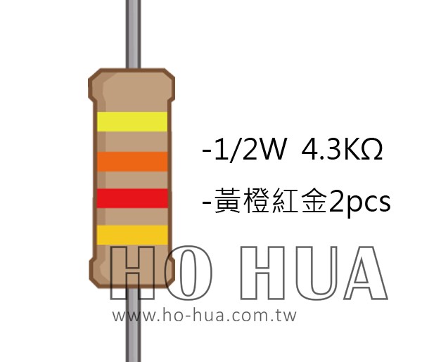 1/2W 4.3KΩ 碳膜電阻 2pcs ( 1/2W-4.3K )