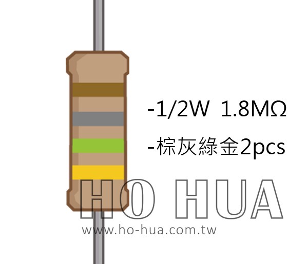 1/2W 1.8MΩ 碳膜電阻 2pcs ( 1/2W-1.8M )