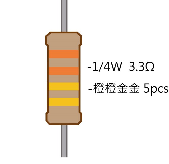 1/4W 3.3Ω 碳膜電阻 5pcs ( 1/4W-3.3R )