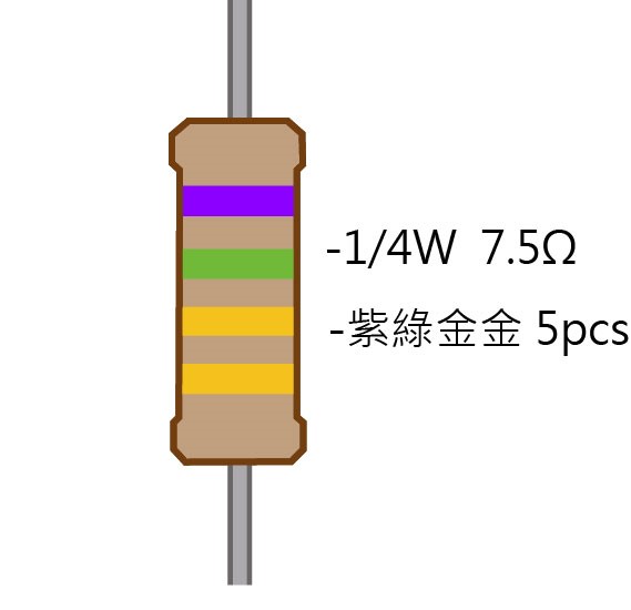 1/4W 7.5Ω 碳膜電阻 5pcs ( 1/4W-7.5R )