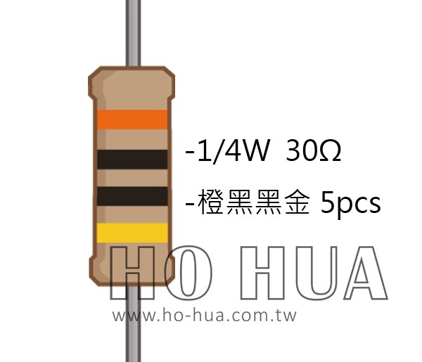1/4W 30Ω 碳膜電阻 5pcs ( 1/4W-30R )