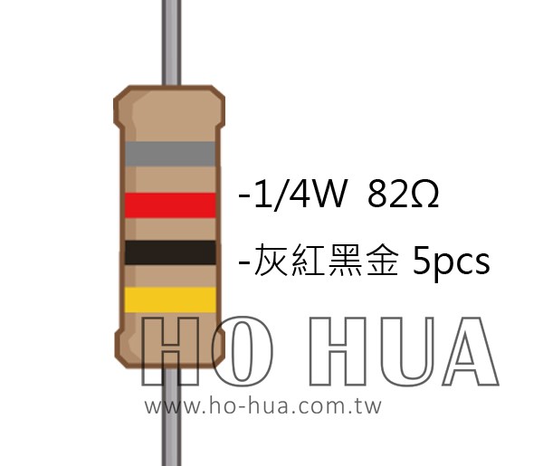 1/4W 82Ω 碳膜電阻 5pcs ( 1/4W-82R )