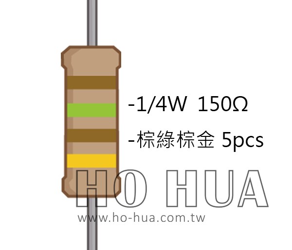 1/4W 150Ω 碳膜電阻 5pcs ( 1/4W-150R )