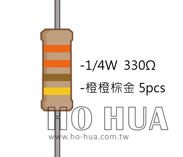 1/4W 330Ω 碳膜電阻 5pcs ( 1/4W-330R )
