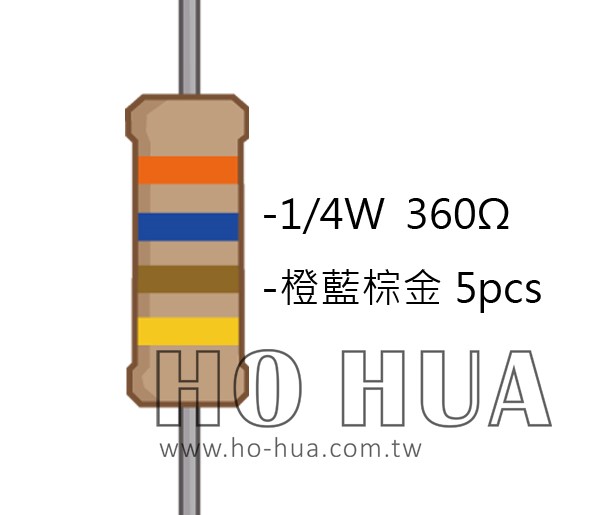 1/4W 360Ω 碳膜電阻 5pcs ( 1/4W-360R )