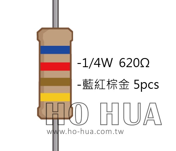 1/4W 620Ω 碳膜電阻 5pcs ( 1/4W-620R )
