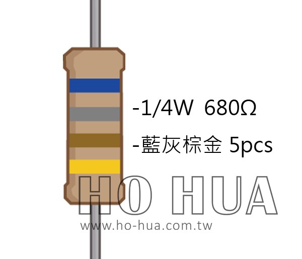 1/4W 680Ω 碳膜電阻 5pcs ( 1/4W-680R )