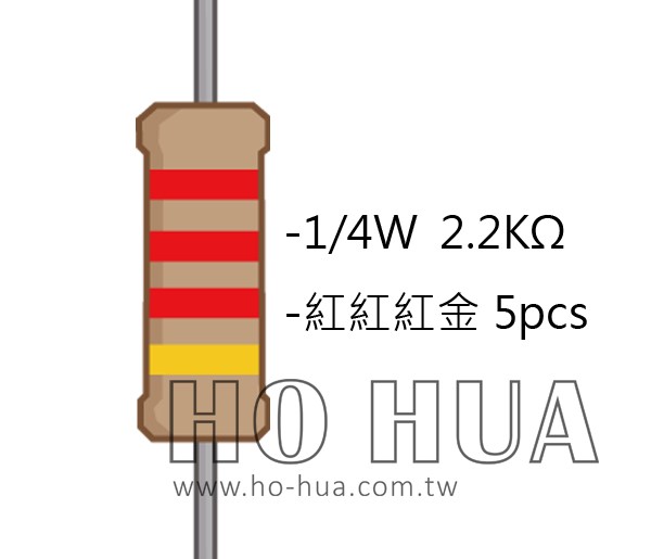 1/4W 2.2KΩ 碳膜電阻 5pcs ( 1/4W-2.2KR )