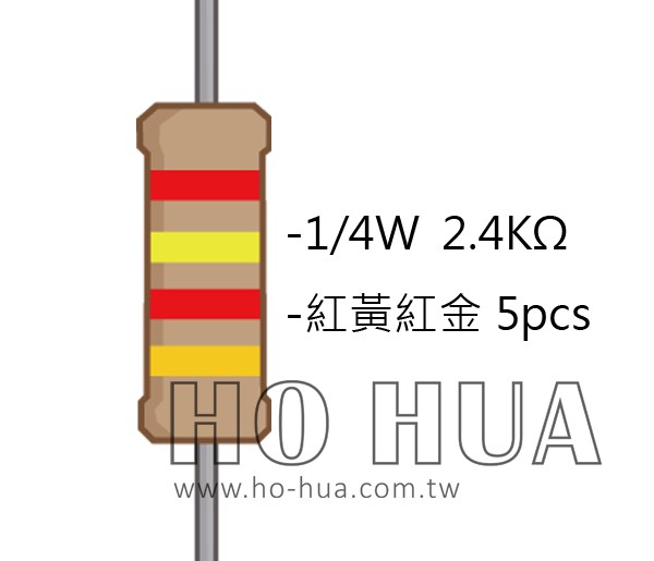 1/4W 2.4KΩ 碳膜電阻 5pcs ( 1/4W-2.4KR )