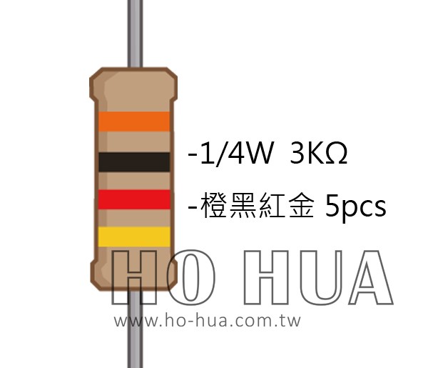 1/4W 3.0KΩ 碳膜電阻 5pcs ( 1/4W-3KR )