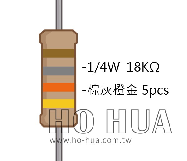 1/4W 18KΩ 碳膜電阻 5pcs ( 1/4W-18KR )