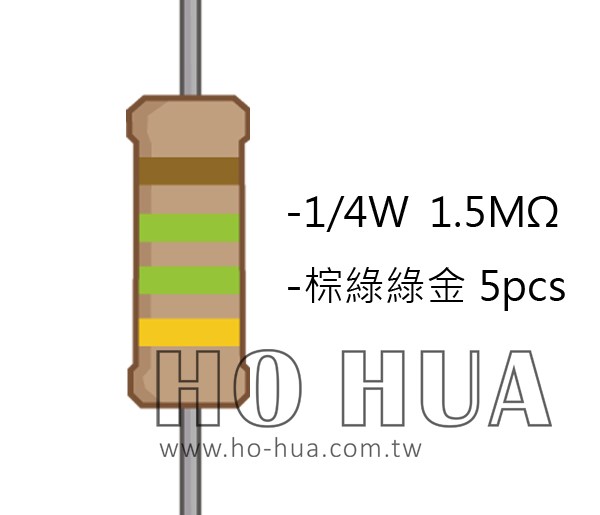 1/4W 1.5M 碳膜電阻 5pcs ( 1/4W-1.5MR )