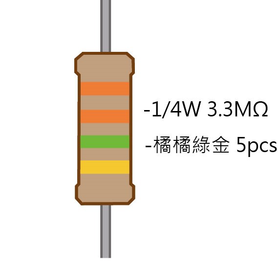 1/4W 3.3M 碳膜電阻 5pcs ( 1/4W-3.3MR )
