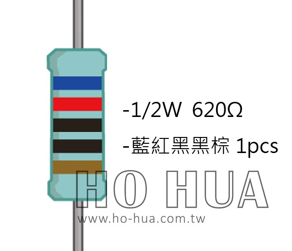 1/2W 620ΩMF ±1% 精密電阻 1pcs ( 1/2W精-620R )