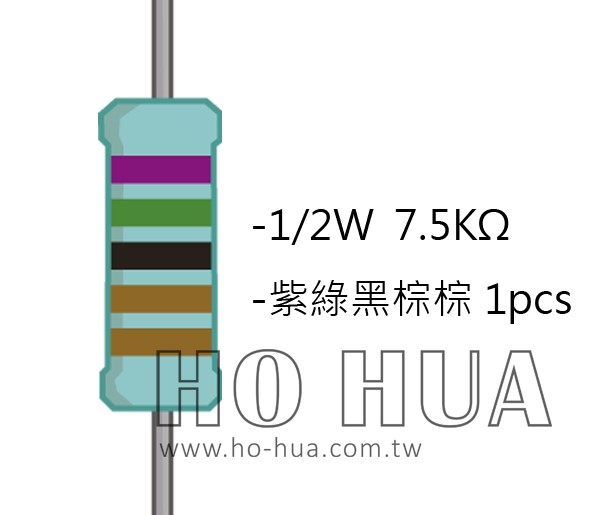 1/2W 7K5ΩMF ±1% 精密電阻 1pcs ( 1/2W精-7.5K )