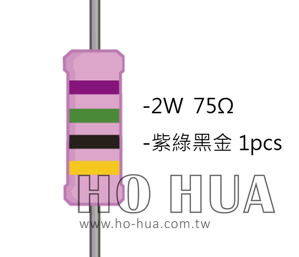 2WS 75Ω 金屬皮膜電阻  ( 2WS-75R ) 2pcs