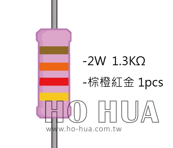 2WS 1.3KΩ 金屬皮膜電阻  ( 2WS-1.3K ) 2pcs