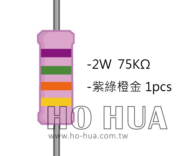 2WS 75KΩ 金屬皮膜電阻  ( 2WS-75K ) 2pcs