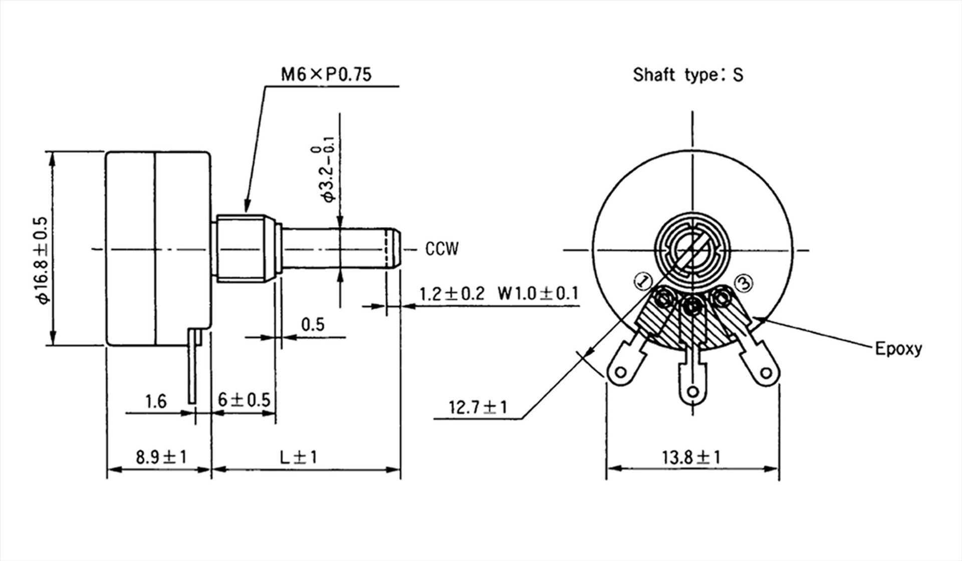 TOCOS 16mm日製VR-B20K RV16YN15S-B203