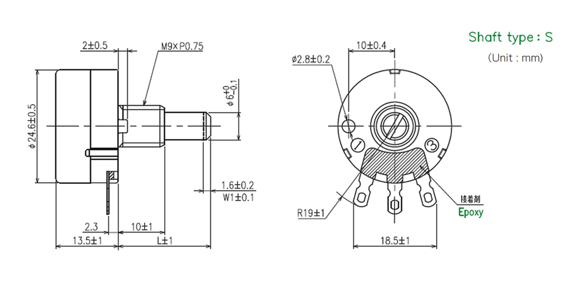 TOCOS 24日製VR-B100KΩ/0.25瓦  ( 1T/RV24YN20S-B104 )