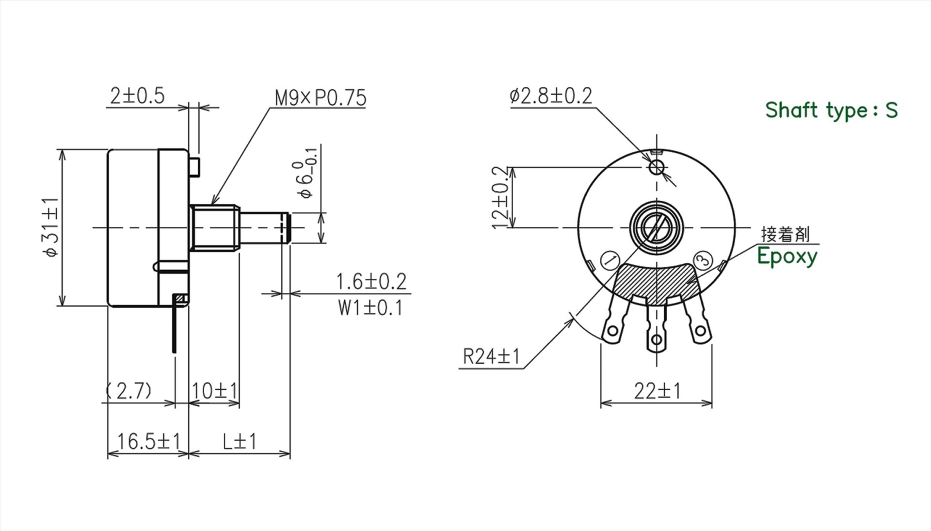 TOCOS 30日製VR-B1MΩ/1瓦  ( 1T/RV30YN20S-B105 )