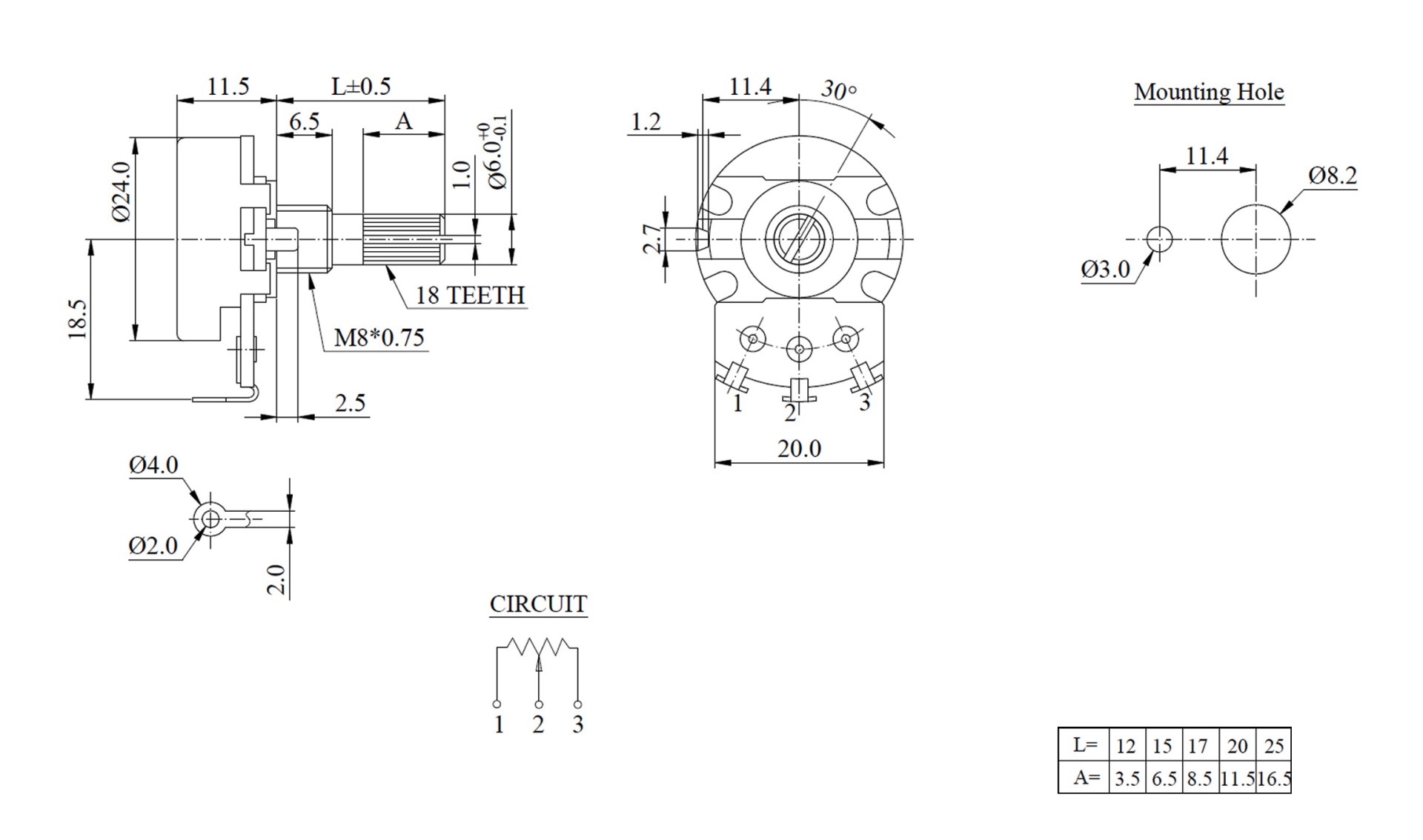 24ØVR B100Ω 單連可變電阻  ( 24N1-B100-L20 )