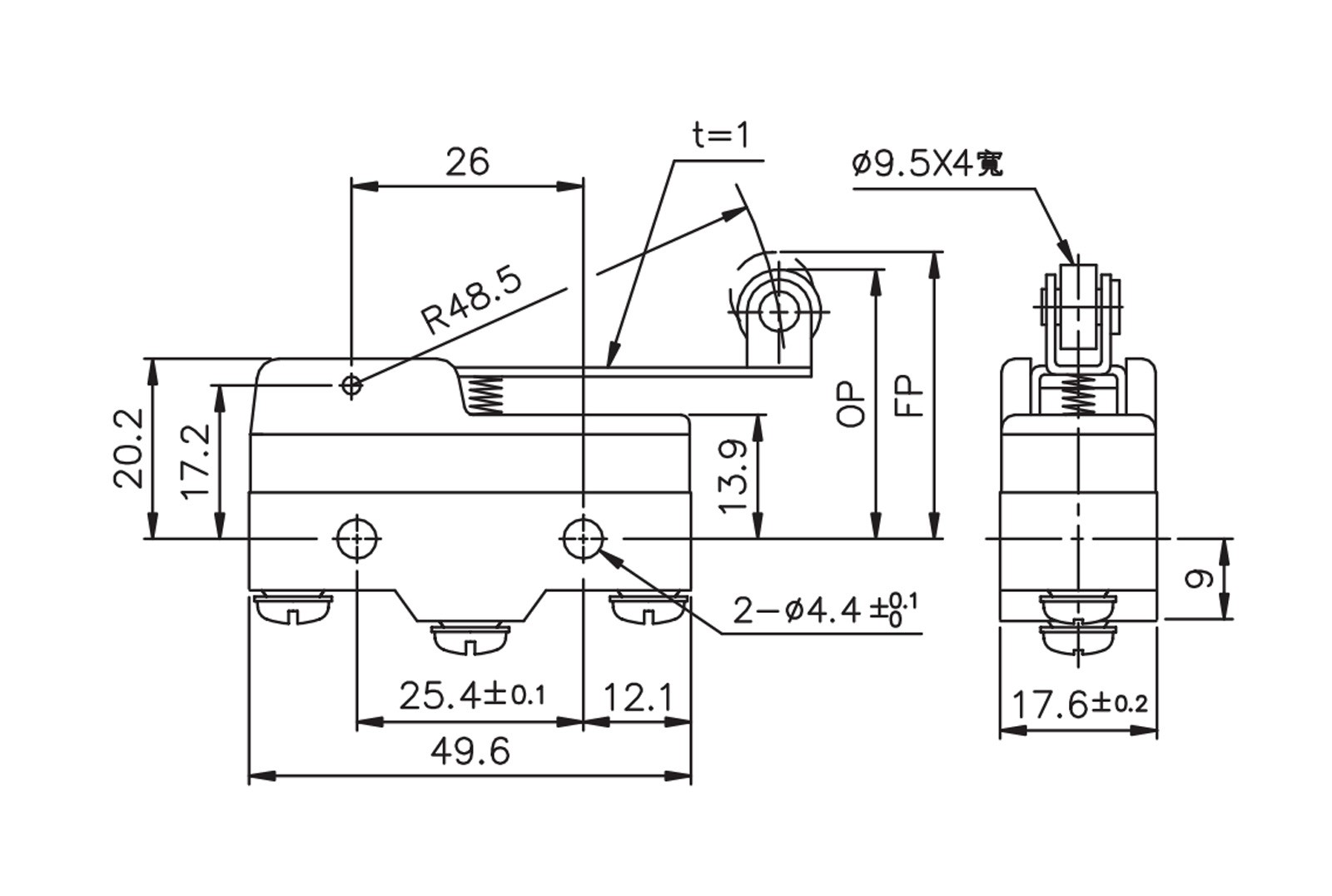 大微動開關15A 長輪  ( TM-1703 )