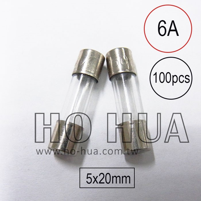 201-6A 保險絲 100pcs  ( 6A250VAC 5x20mm )