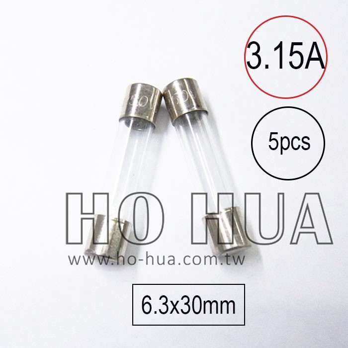 301-3.15A 保險絲 5pcs ( 3.15A250VAC 6.3x30mm )