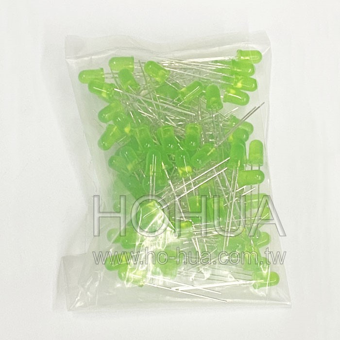 5mm霧綠膠 綠LED 100pcs ( 2.2-2.6V 20mA )