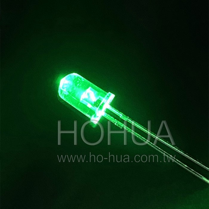 5mm透膠 翠綠LED 100pcs ( 3.2-3.4V 20mA 30度 )