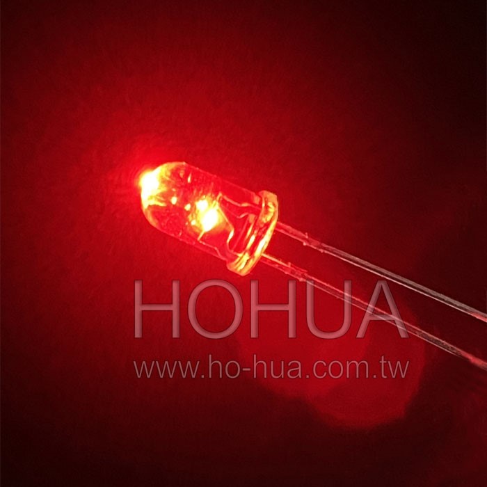 5mm透膠 高亮紅光 2pcs ( 2.1-2.2V 20mA 20度 )