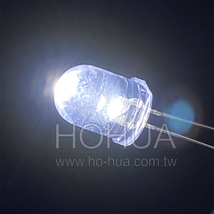 10mm透膠 白光LED 1pcs ( 3.2V 30° 5500K )