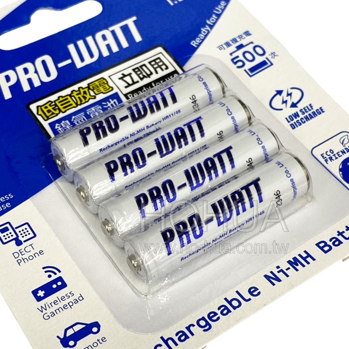 PRO-WATT 4號低自放鎳氫充電電池 750mAh 4入 ( 3406PW4 )