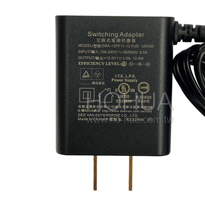直插式DC 12V 1A變壓器 ( 12V-1A-DVE-B )