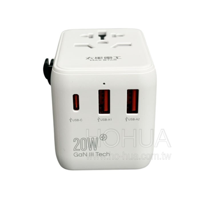 太星電工 氮化鎵PD20W旅行用插座/3USB E-AA303