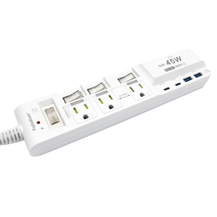 Palladium 45W 氮化鎵USB超級閃充延長線 4開3插3P C-67PLC
