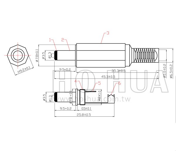 (台製) DC頭1.3孔附尾 1pcs ( D1313 G6572B )