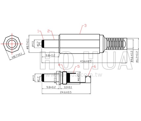 DC頭1.75孔附尾 1pcs  ( G6572(I) D1074 )
