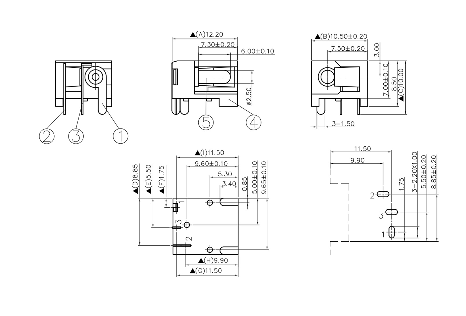 DC座2.5孔插板式  ( D2053A )