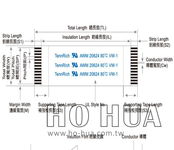 FFC反向軟排線 8Px1.0x220mm 1pcs ( 0171-8B220 )