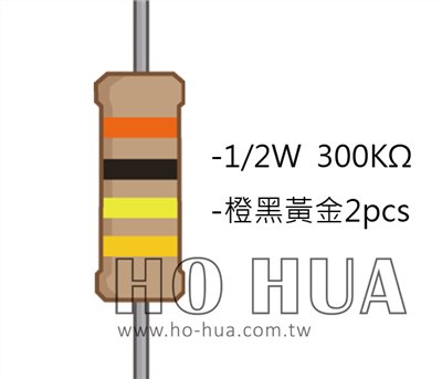 1/2W 300KΩ 碳膜電阻 2pcs ( 1/2W-300K )