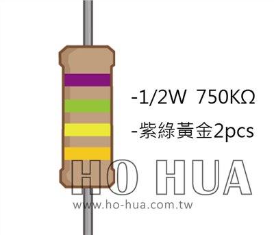 1/2W 750KΩ 碳膜電阻 2pcs ( 1/2W-750K )