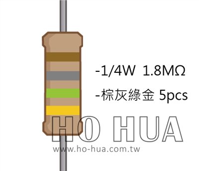 1/4W 1.8M 碳膜電阻 5pcs ( 1/4W-1.8MR )